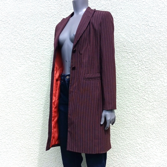 LARRY LEVINE CLASSICS LADIES BROWN PIN-STRIPED VINTAGE LIGHT OVERCOAT - Picture 3 of 17